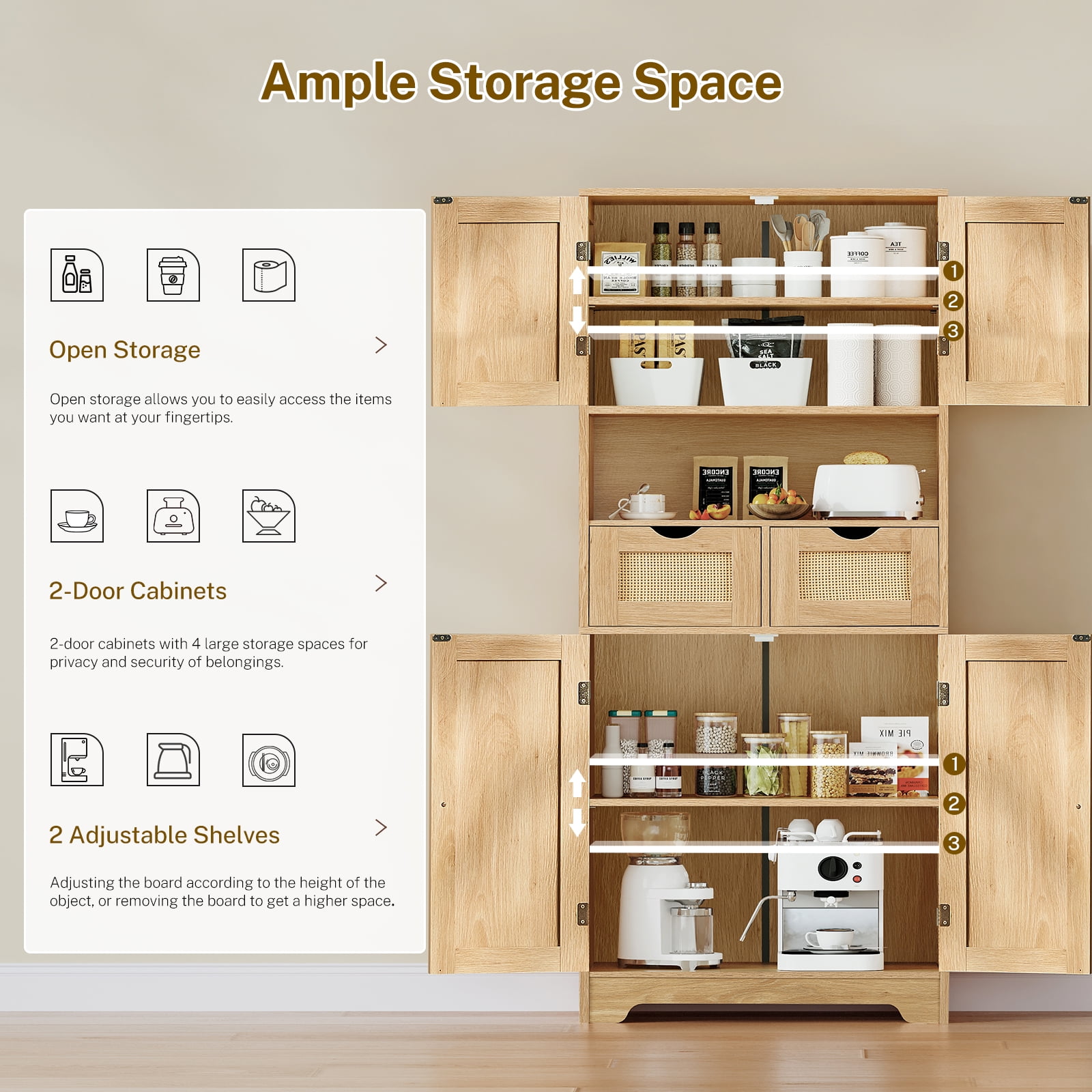 57.8" H Tall Storage Cabinet with Adjustable Shelf, Bathroom Cabinet with 2 Drawers, Linen Cabinet for Living Room, Black