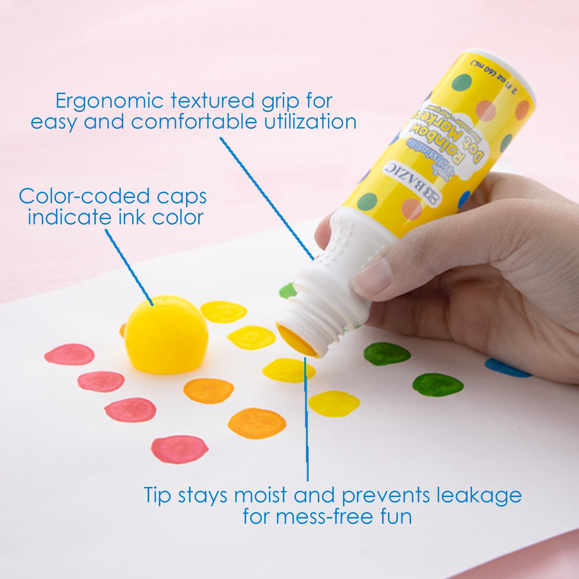 BAZIC Washable Dot Markers for Kids, 6 Colors Marker Kit (6/Pack), 2-Packs