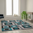 thumbnail image 3 of BizChair Geometric 6' x 9' Turquoise, Grey, and White Olefin Area Rug with Cotton Backing, Living Room, Bedroom, 3 of 10