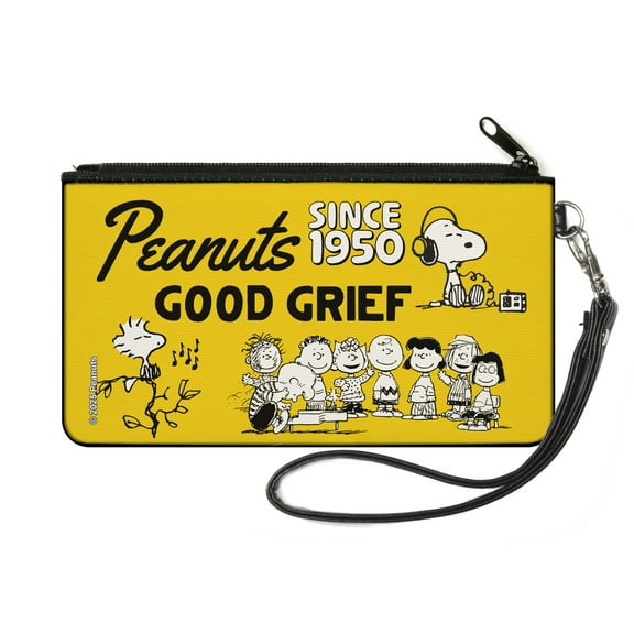 Peanuts Wallet, Zip Pouch, Peanuts Gang Since 1950 Good Grief Group Pose Yellow Black, Canvas