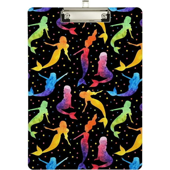 FMSHPON Magic Mermaid Silhouette Colors Clipboard Hardboard Wood Nursing Clip Board and Pull for Standard A4 Letter 13x9 inches