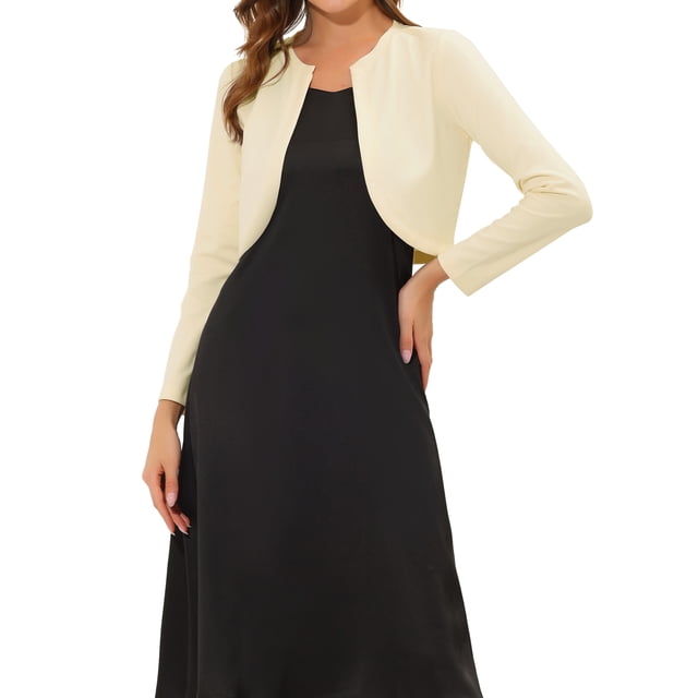 Cárdigan ligero de manga larga con cuello redondo para mujer, bolero recortado, XL, beige