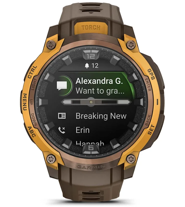 Garmin Instinct Crossover AMOLED Sapphire Rugged Hybrid GPS Smartwatch, Analog Hands, Bronze/Sunburst & Cocoa w/ Wearable4U PowerBank Bundle