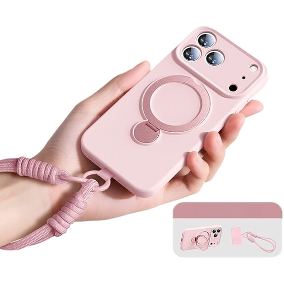 For iPhone 17 Pro Max Case with Wristband,360°Rotating Ring,Magnetic Attraction,Anti-drop Liquid Silicone Mobile Phone Cover