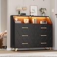 thumbnail image 1 of EDTara 6 Drawer Dresser with LED Lights & Charging Station, Wooden Black Dresser for Bedroom, Modern TV Stand Dressers & Chests of Drawers for Closet, Hallway, Entryway, 1 of 9