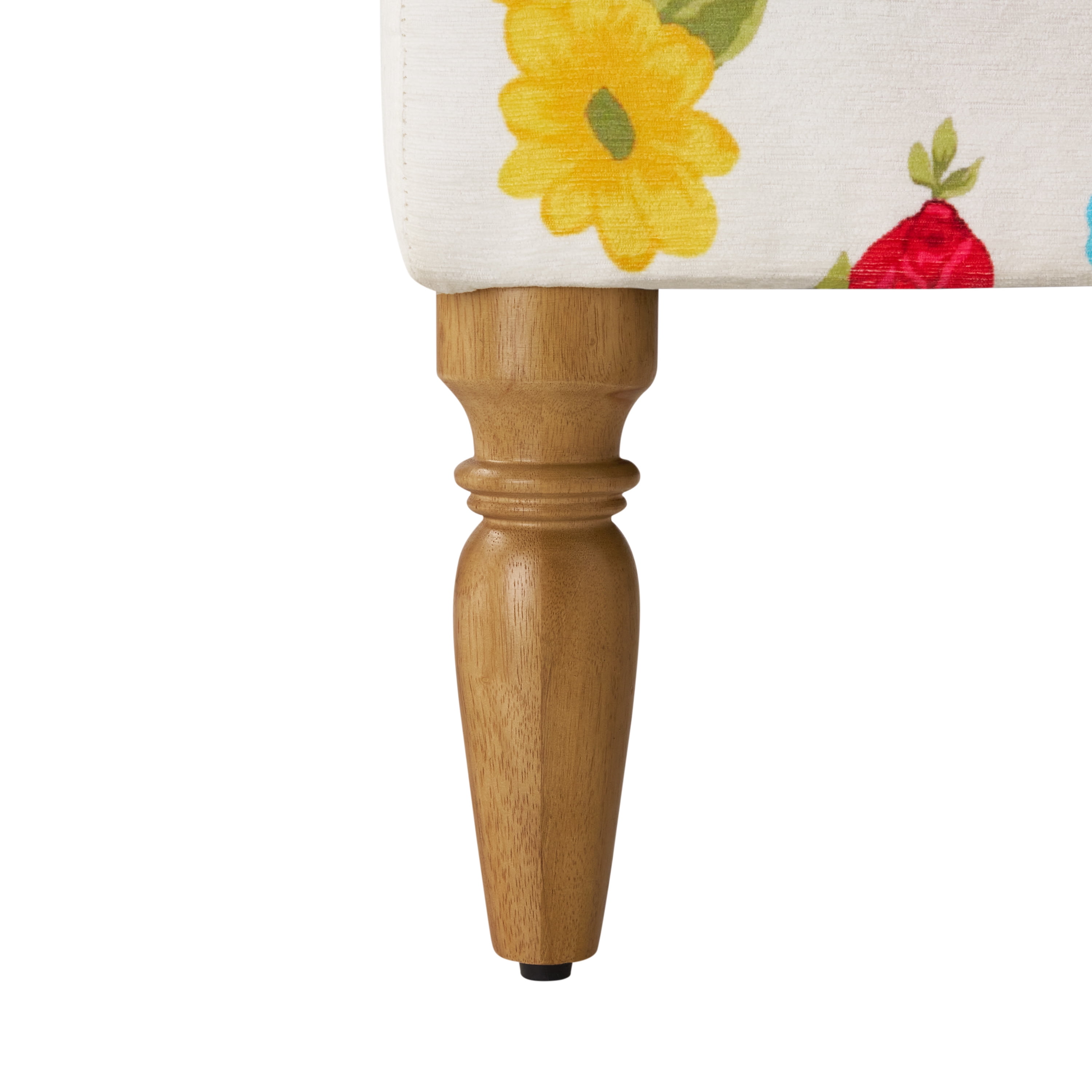 The Pioneer Woman Sweet Rose Ottoman, White Floral, 17.25 in Seat Height