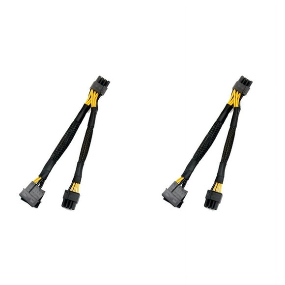 2X Dual 4Pin IDE Molex to GPU Dual 8Pin(6+ 2)Pin Power Supply Cable PCI-E Express Graphics Video Display Card Adapter