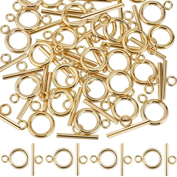 1 Box 30 Sets Real 18K Gold Plated Clasps Toggle Clasps Bulk T-Bar and O-Ring Links OT End Stainless Steel Toggle Clasp for Jewelry Making Clasps Connectors DIY Crafts Necklace Bracelet DIY