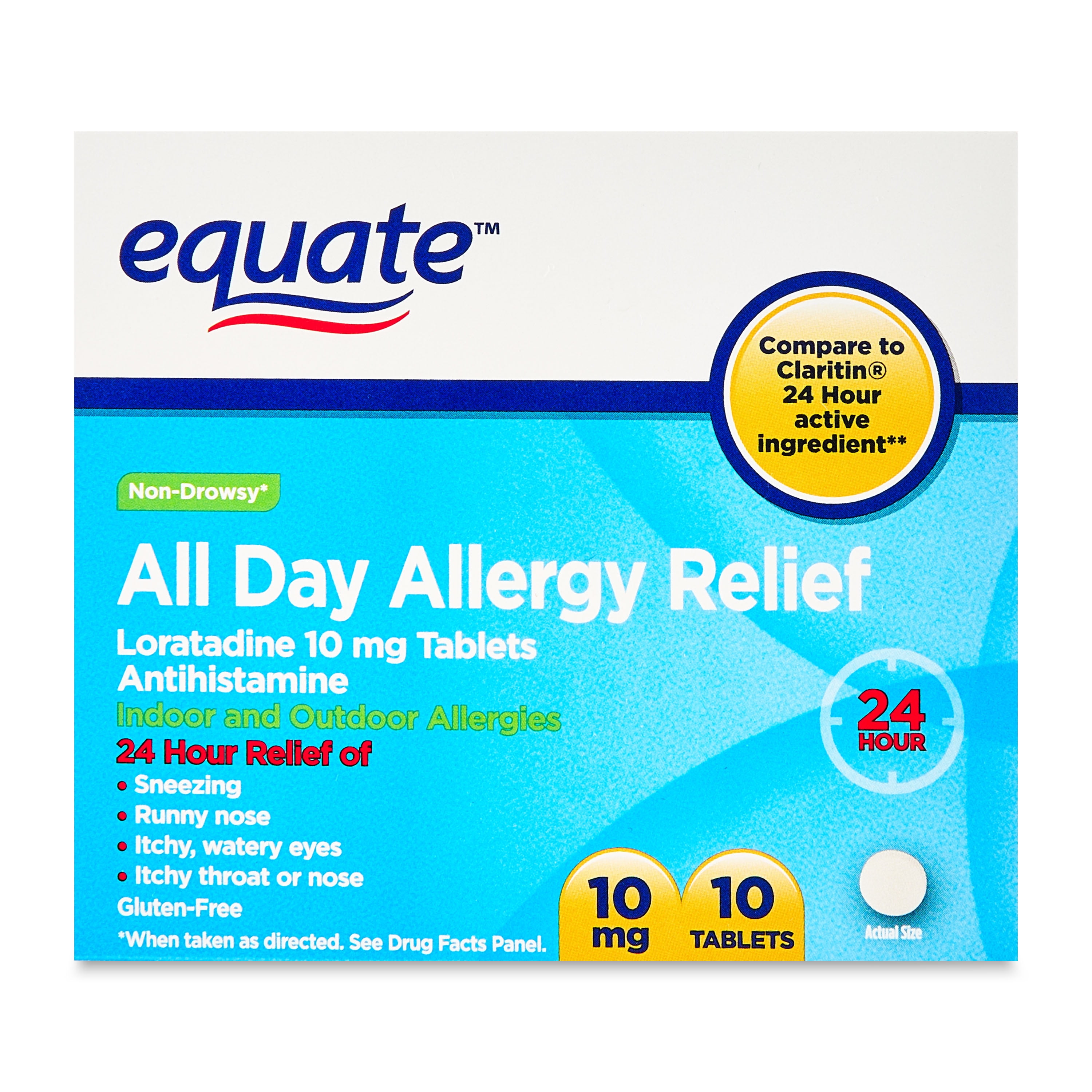 Equate Allergy Relief Loratadine Tablets 10 mg, Antihistamine, 10 Count