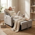 thumbnail image 2 of LAZZO Convertible Sleeper Chair Bed, Linen Fabric Pull-Out Sofa with Charging Ports, Cup Holders and Side Pockets, Gray, 2 of 8