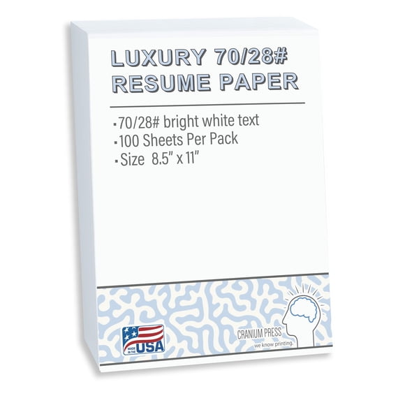 Resume Paper Cranium Press, 70 libras, lujoso, blanco brillante, 100 hojas