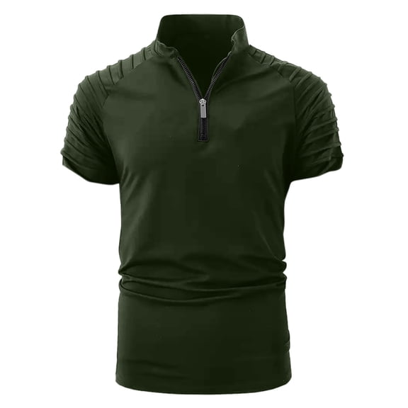 Mrmaere Men's Short Sleeve Stand Collar Top Half Zip Closure Stretchy Fabric Dry Casual Gym Activity Wear Army Green L