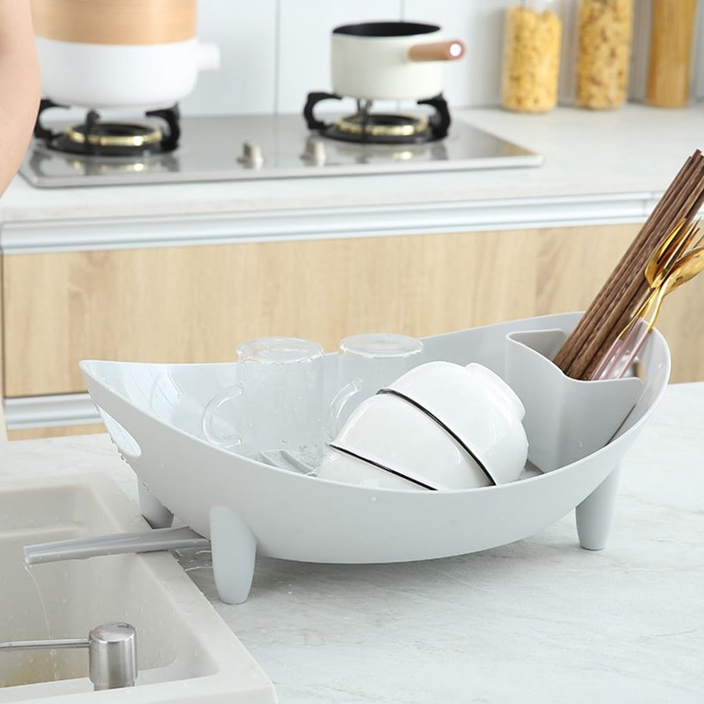 WINDLAND Dish Drying Rack Oval Shaped Drainer with Utensil Holder Plate Bowl Cutlery Storage Vegetable Basket Kitchen Organizer