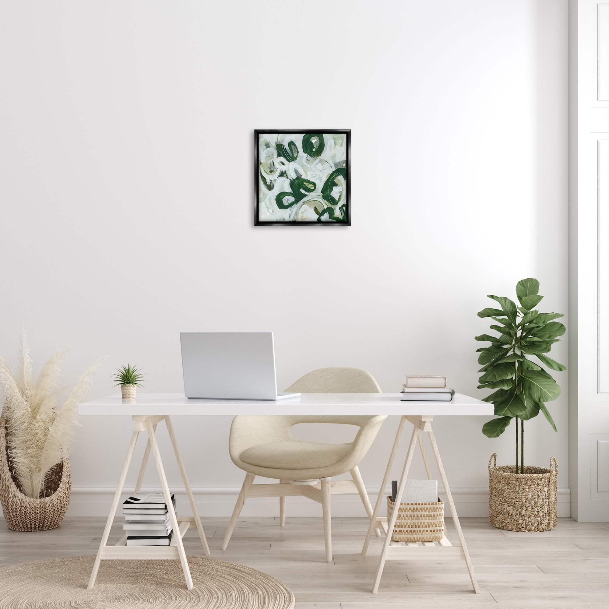 Stupell Industries Green Hued Shapes Abstract Painting Black Floater Framed Canvas Art Print Wall Art, 18 x 18