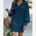 thumbnail image 1 of Suéter de mujer europeo y americano Suéter de mujer de largo medio Vestido de suéter de mujer Vestido largo de color sólido de punto con mangas abullonadas y solapa, 1 of 1