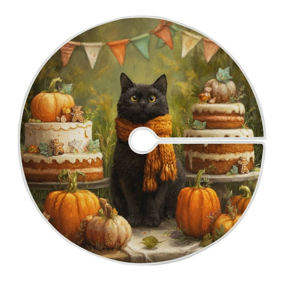 RMDQTR Festive Christmas Tree Skirt47.2x47.2in - Holiday Home Decor for Xmas Party Black Cat Halloween Party