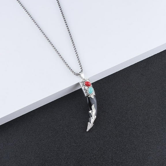 Indian style necklace Elegant Horn Turquoise Stone Statement Necklace Rock Punk Hip Pop Ethnic Cow Style Necklaces Gothic Biker Personalized Jewelry Pendant Necklace for Men Husband crunchy pepper