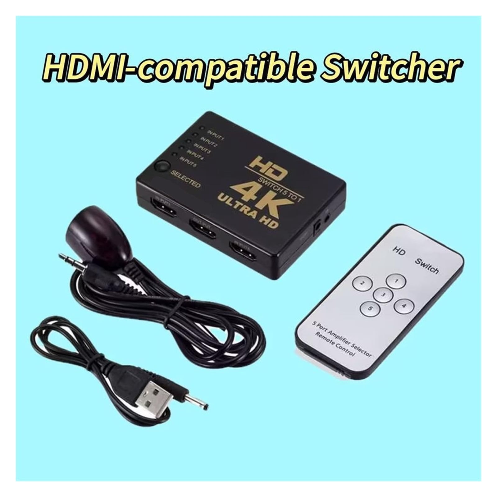 Compatible Switcher 4K HD 1080P 5 Port HD KVM Switch Selector Splitter with Hub IR Remote Controller ,High Image Resolution
