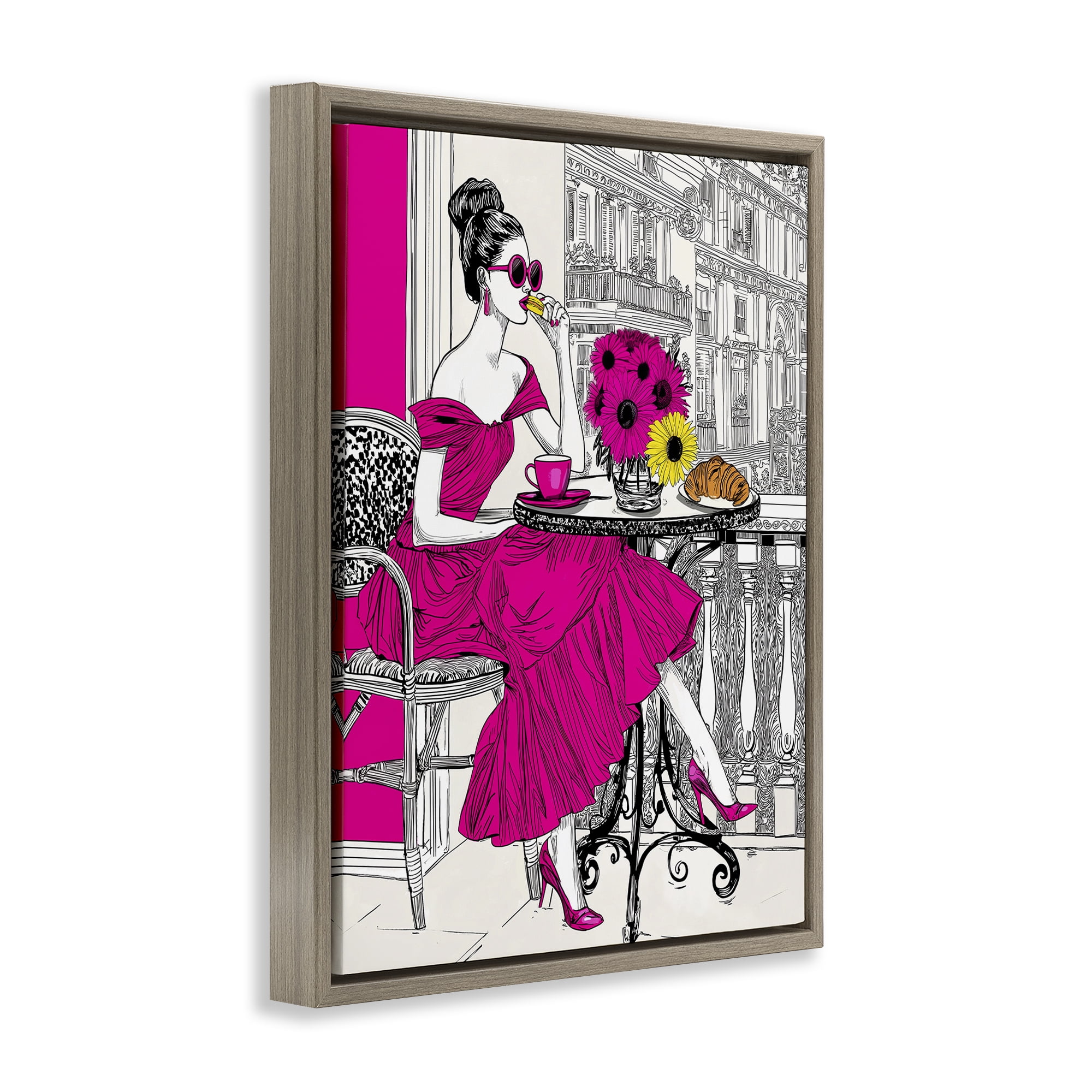 Stupell Industries Glamorous Brunch on Balcony Brown Framed Floater Canvas Wall Art, design by Jess Stempel