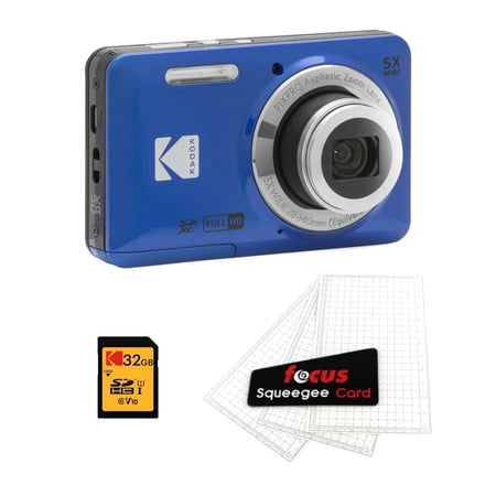 Kodak PIXPRO Friendly Zoom FZ55 Digital Camera (Blue) Bundle with 32GB Memory Card and Digital Camera LCD Screen Protectors (3 Items)