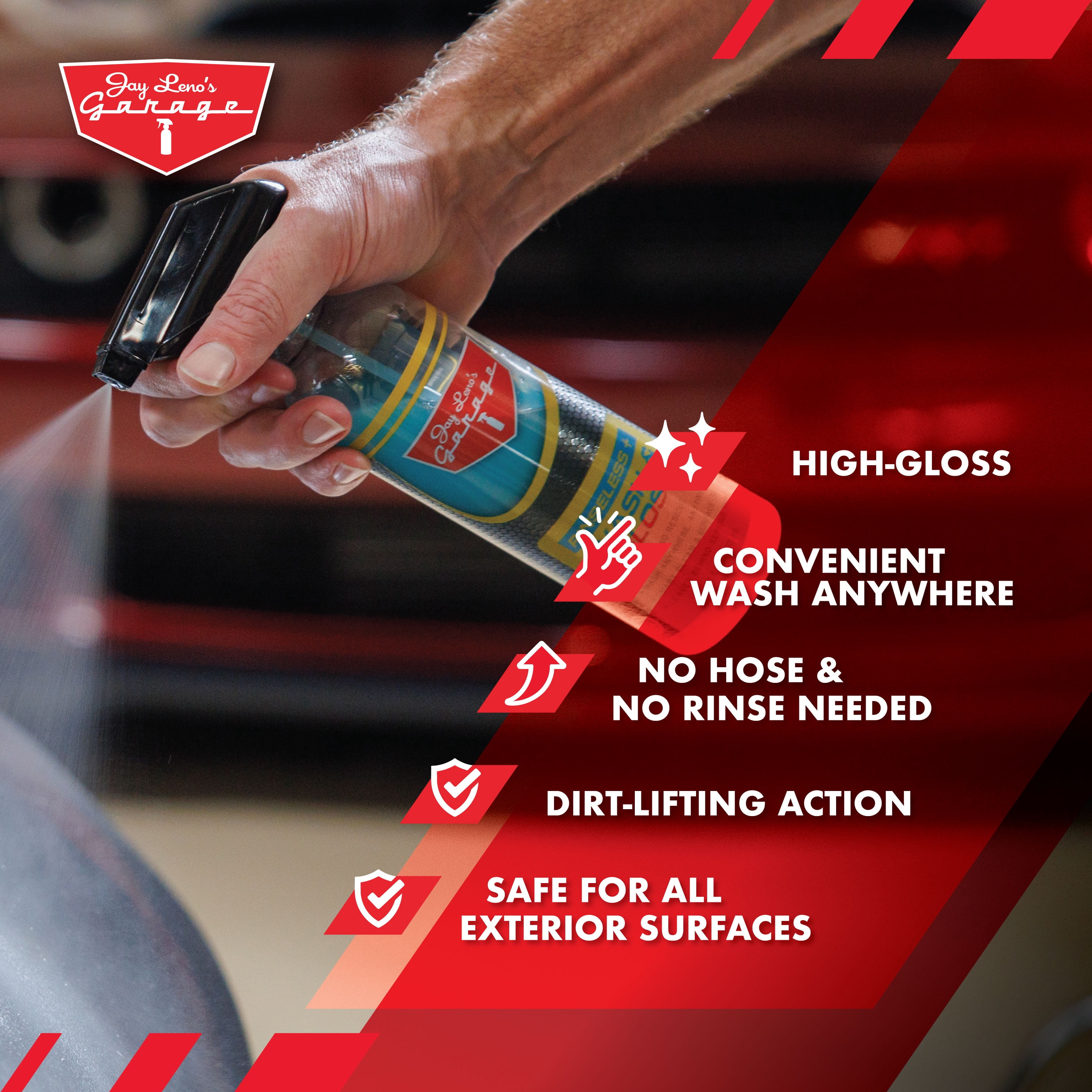 Jay Leno's Garage Rinseless+ Wash & Gloss (16 oz) – Waterless Car Wash Formula for Shine & Protection, No-Rinse, Eco-Friendly, Safe for All Finishes