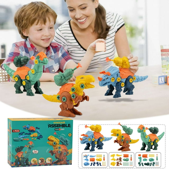 WSBDENLK Black Friday Children's Nut Disassembly and Assembly Dinosaur Three-pack Building Block Combination DIY Screw Screw Puzzle Science and Education Assembly Toy Toys for Child Fall Saving