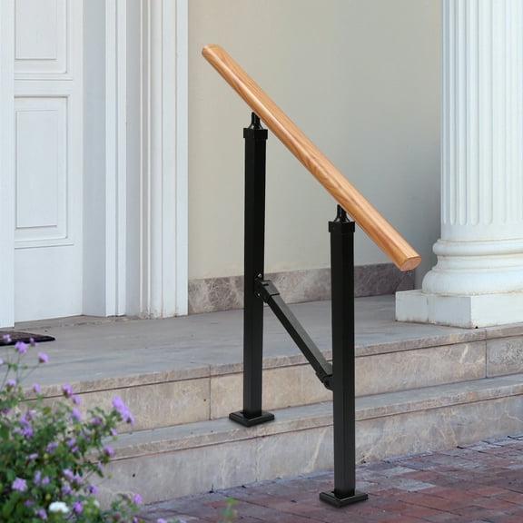 Staircase Handrail, 2-Step Handrail Carbon Steel, Stainless Steel 2-Step Handrail Log Color Modern Handrails for Outdoor