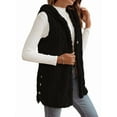 thumbnail image 3 of Women's Oversized Fleece Vest Hooded Cardigan, Double Sided Wear, Thick Warm Button Front Jacket for Fall Winter Black S, 3 of 8