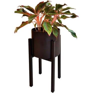 Adjustable Metal Plant Stand, Black, Quick-Adjust Planter Pot Interior Base, Dual Height Options, Powder-Coated-Steel Frame, Well-Balanced Stability