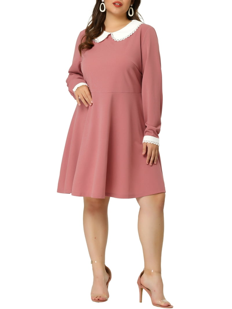 MODA NOVA Juniors Plus Size Spring Fall Winter Peter Pan Collar Above Knee  Dress 4X Pink - Walmart.com