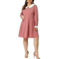 thumbnail image 2 of Agnes Orinda Women's Plus Size Dress Peter Pan Collar Long Sleeve Fall Winter Midi A-line Dresses 4X Pink, 2 of 7