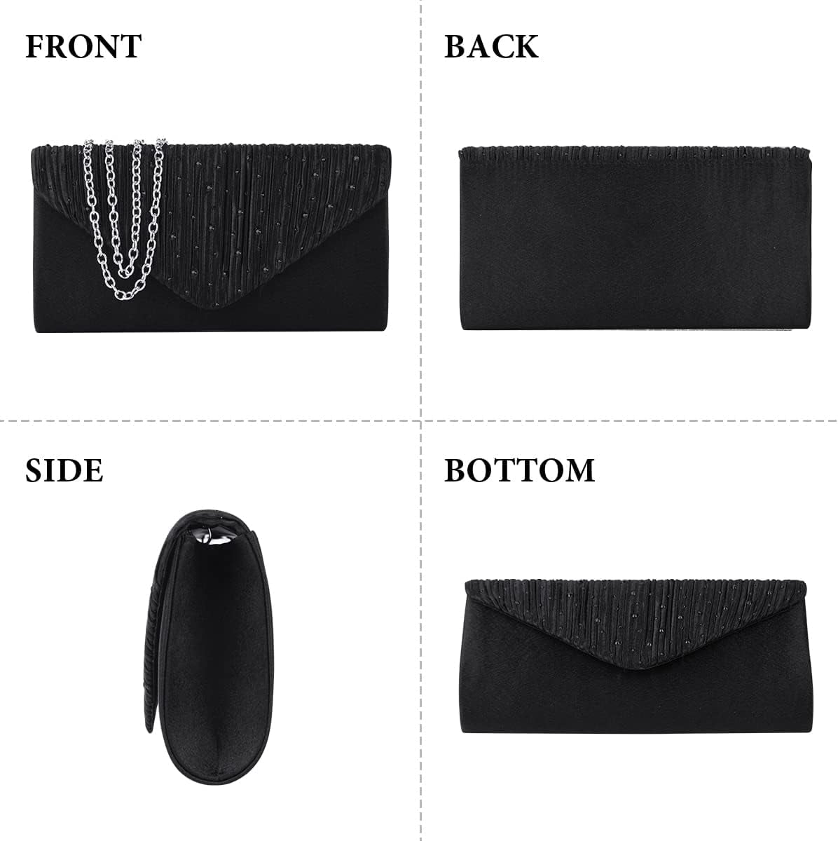 SONGAU Clutch Purses For Women, Satin Envelope Evening Purse, Formal Party Clutches With Detachable Chain Strap, Stylish Crossbody Shoulder Clutch Bag Wedding Purses Cocktail Prom Handbags