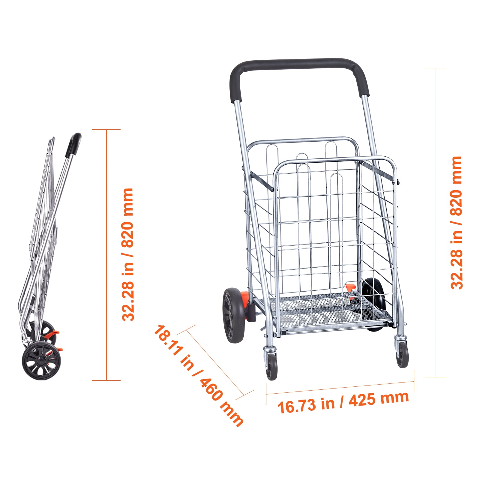 KFFKFF Folding Shopping Cart Utility Grocery Basket Cart Shopping Wheels 66 lbs