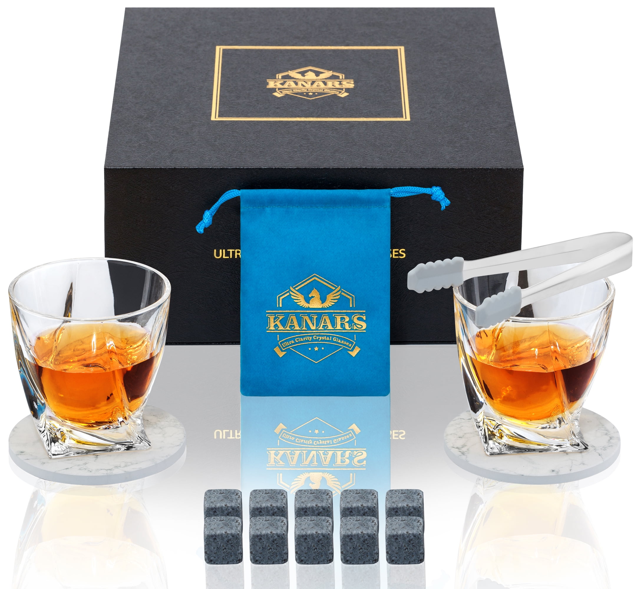 Whiskey Glass and Stones Set, KANARS Whisky Gift Set for Father's Day