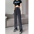 thumbnail image 3 of Street retro color blocked high waisted wide leg jeans for women in spring, autumn and winter, loose and slimming straight leg pants for mopping the floor, 3 of 4
