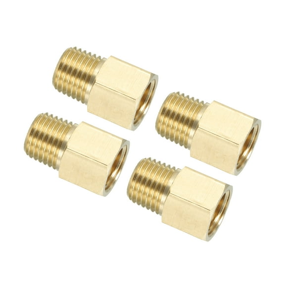Uxcell Brass Pipe Fitting Hex Bushing, 1/4" NPT Male to 1/4" NPT Female Pipe Extension Fittings, Gold 4 Pack