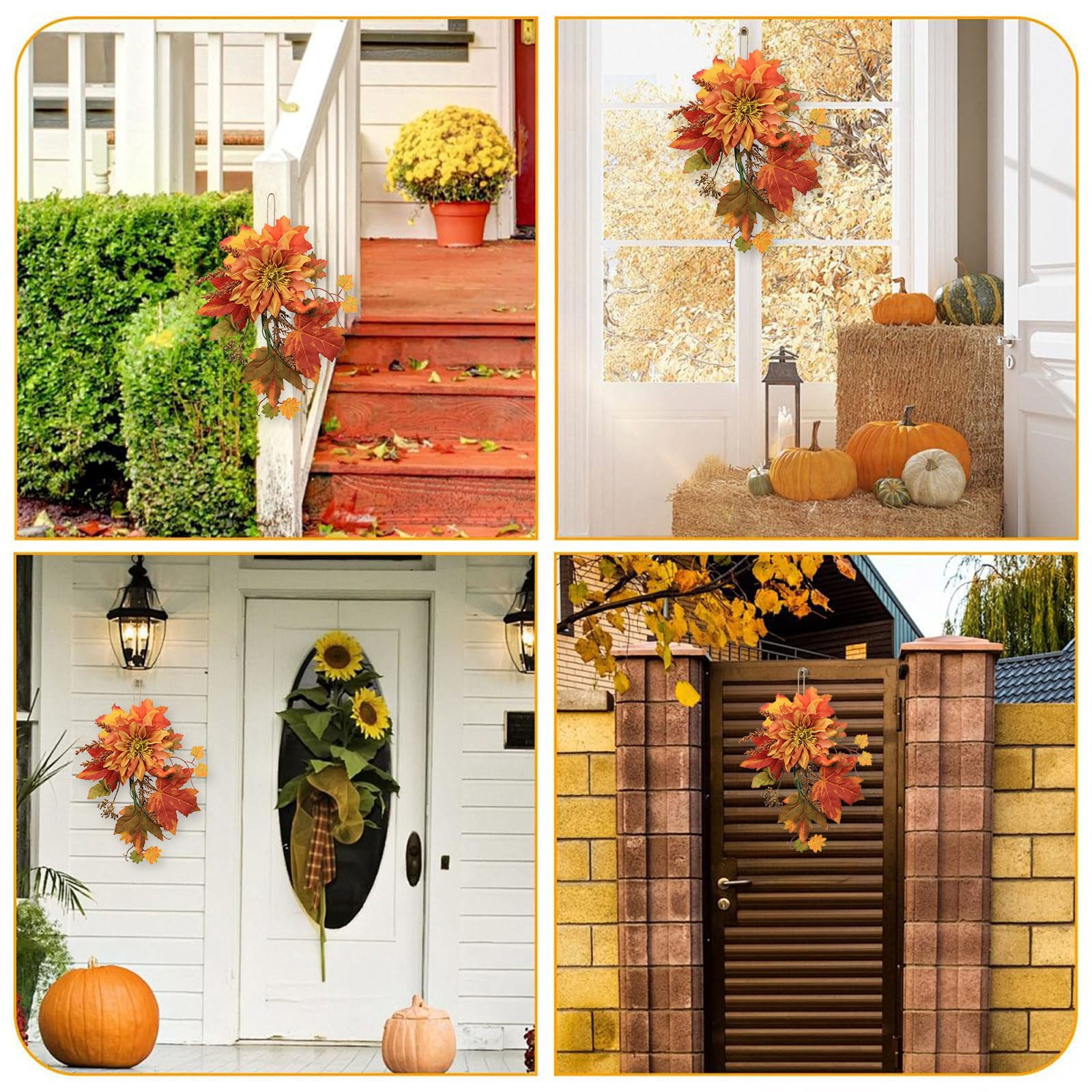 2 Guirlandes Automne Rollway - Feuilles, Citrouilles, Tournesols, 1.78 M, Décoration Intérieure Couleur Orange