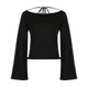 thumbnail image 1 of Suéter negro informal transparente para mujer, jersey de manga larga acampanada, sin espalda, con cordones, estilo vintage, ajustado, 1 of 6