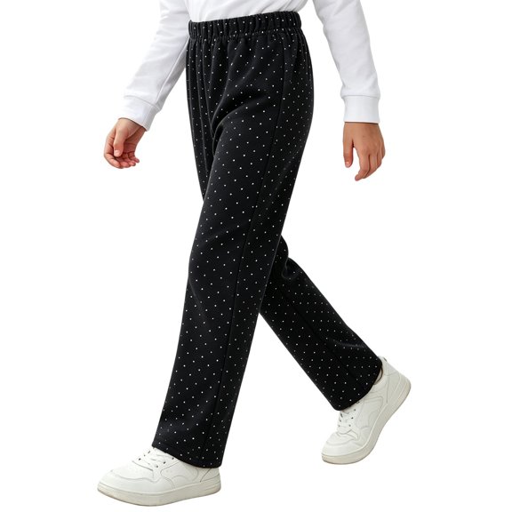 SHTXOZHI High Waisted Pants for Girls Loose Straight Stretchy Pants Comfortable Casual Base Layer Polka Dot Bottoms