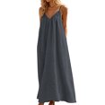 thumbnail image 6 of JIAYUE Women's Dress V Neck Spaghetti Strap Solid Color Linen Long Dresses Relaxed Fit Flowy Casual Sundress Sleeveless Vacation For Beach Holiday Daily Wear, 6 of 9