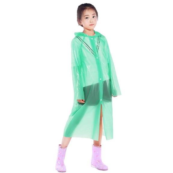 Girls Rain Wear Solid Print Disposable Button Down Breathable Poncho Raincoat for Rainy Days Green