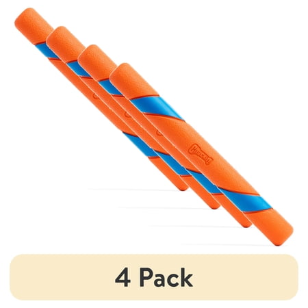 (4 pack) Chuckit! Ultra Fetch Stick Durable Rubber Interactive Outdoor Fetch Dog Toy 12 for Dogs 10 to 120+ lb All Breeds Orange and Blue Pack of 1