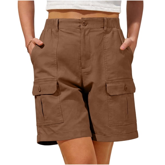 Aimik cargo shorts for women Elastic Waistband Multi-pockets Solid Workwear Pants summer casual loose Cargo Pants