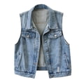 thumbnail image 2 of Vmvidoty Women's Vintage Denim Vest Oversized Button Down Jean Waistcoat Gilet Sleeveless Jean Jacket H_Blue XL, 2 of 8