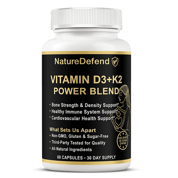NatureDefend Vitamin D3   K2 Supplement, Bone & Immune Support, 60 Capsules, Veteran-Owned, USA Made