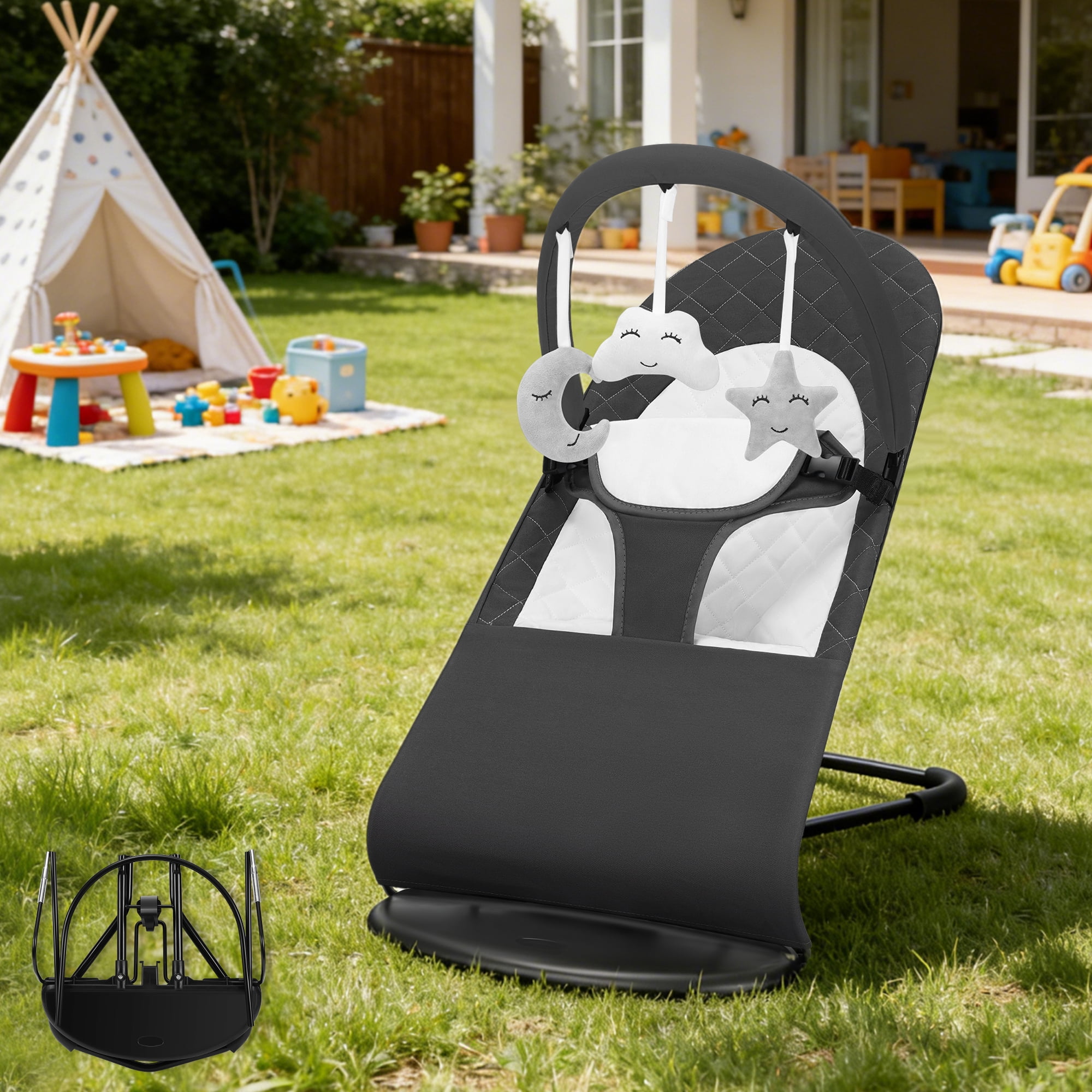 kmaier Baby Swing for Infants, Baby Delight Bouncer Seat Fixed with Swing Toys for 0-18 Months,Dark Gray