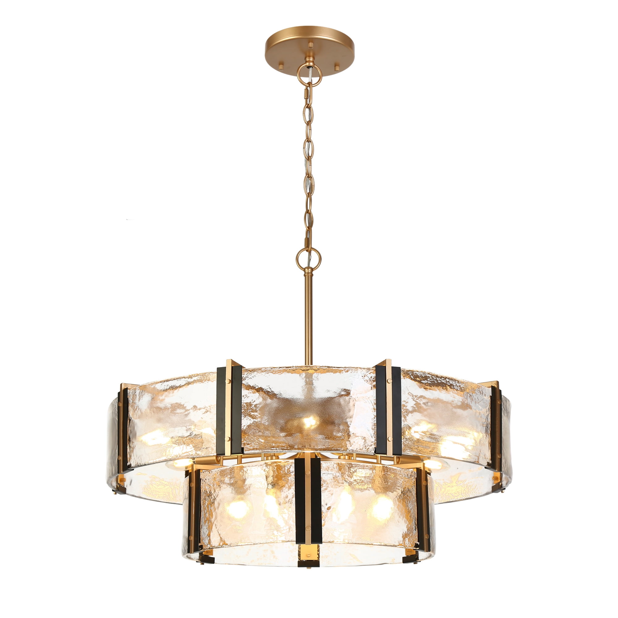 LNC Cymbodly 15 -Light Matte Black Clear glass Mixed material Chandelier