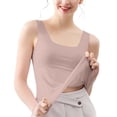thumbnail image 2 of Miorin Women Square Neck Seamless Undershirt Tank Tops with Built-in Padded Bra, Wide Strap Long Slim Fit Layering Cami for Daily Casual Outfits, Pink 2XL, 2 of 7