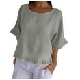 thumbnail image 1 of Blouse à Manches Courtes pour Femmes en Mélange de Lin à Encolure Ronde et Ourlet à Volants - P-TTTG, 1 of 4