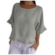 thumbnail image 1 of Blusa de manga corta con cuello redondo y volantes en el bajo, mezcla de lino, para mujer - S-XXXL, 1 of 5